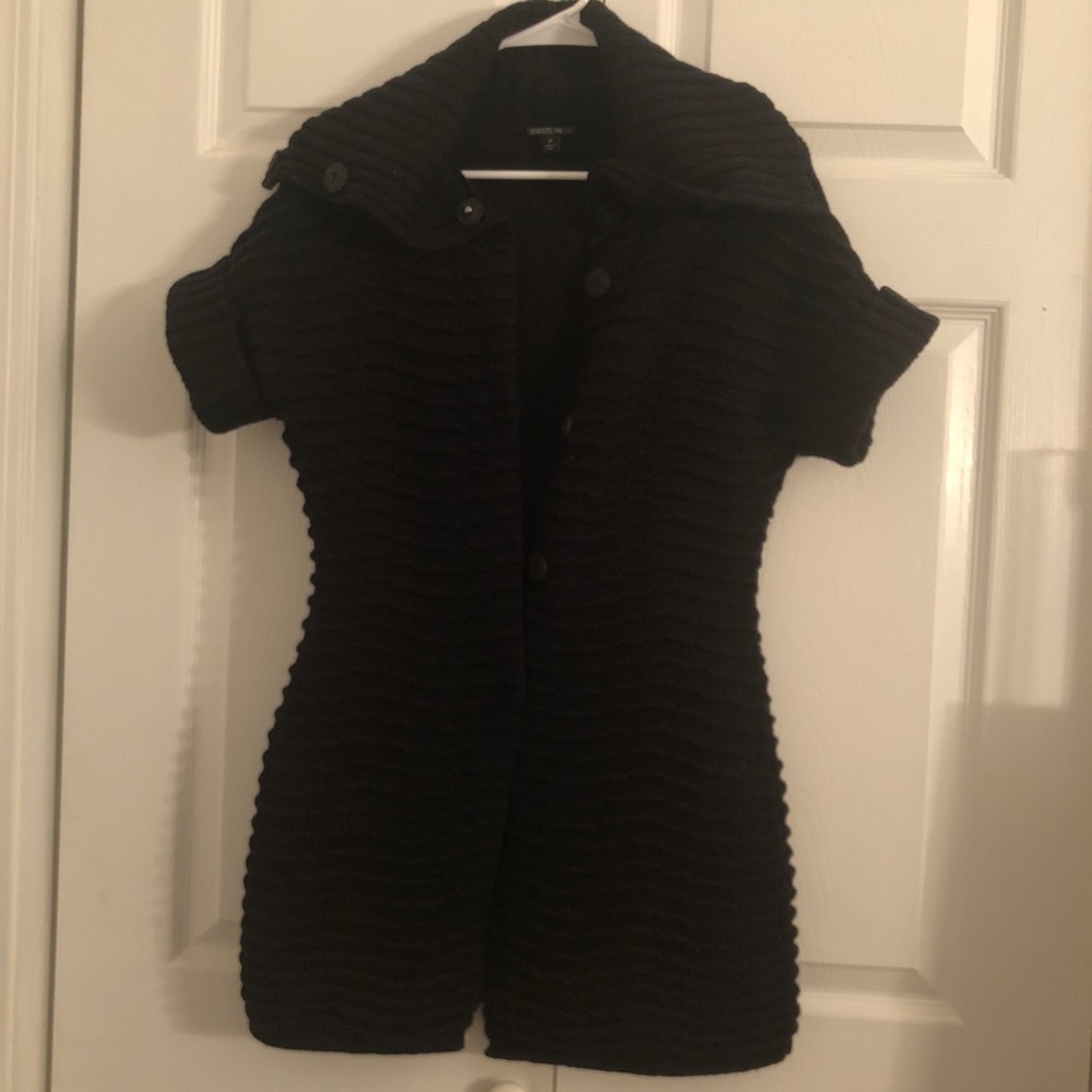 Black Ribbed Cardigan TurtleNeck Dress Cover Up